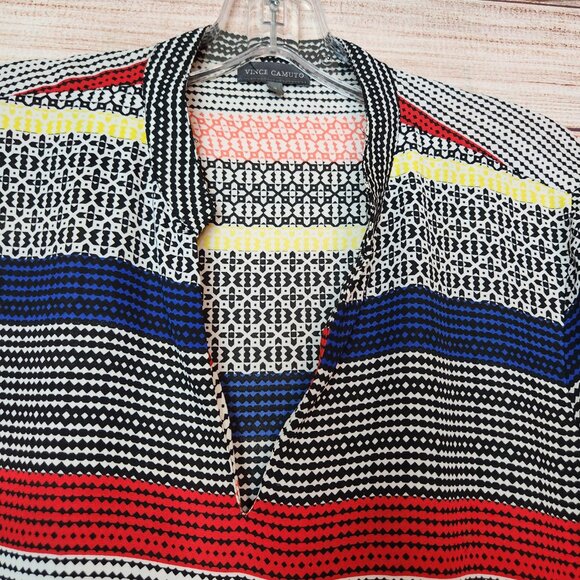 Vince Camuto Size S Striped V Neck Casual Top Long Sleeve Red White Blue Stripes - Picture 2 of 13